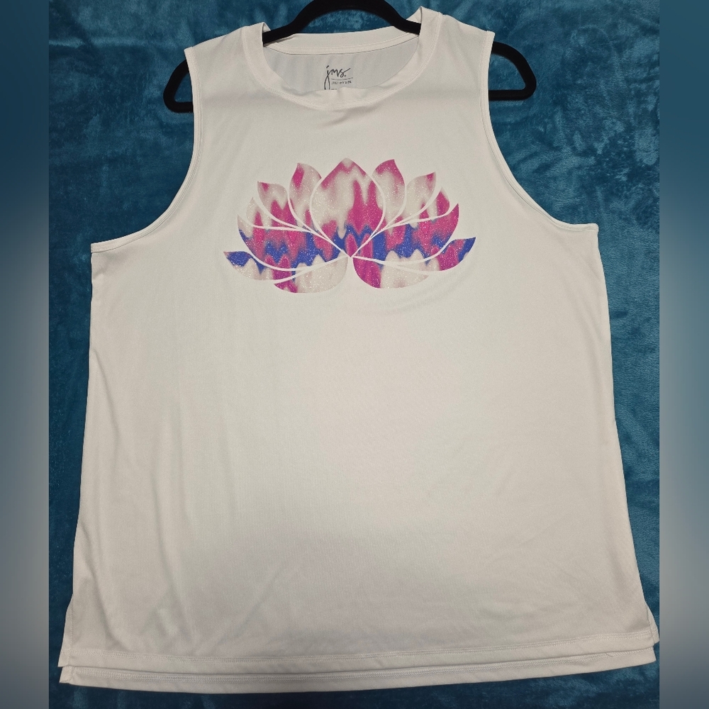 JMS Lotus Flower Tank Top, White, Size 2X (18W-20W)